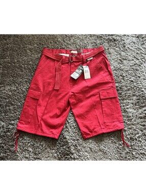 NWT Men's Regal Wear Red/Belted Cargo Shorts Size 40 -100% Cotton